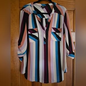 Womens Torrid 2 Stripe Blouse Shirt EUC
